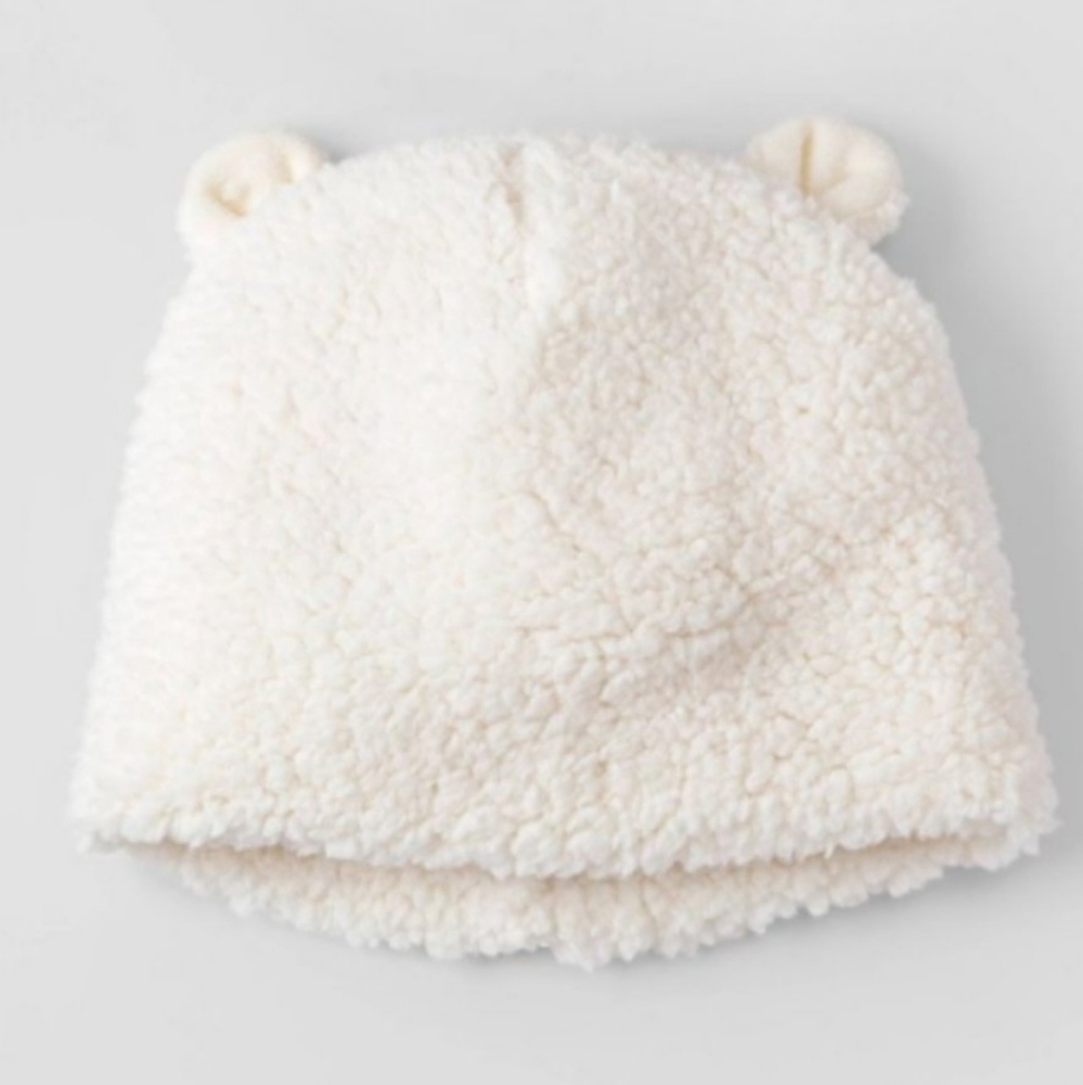🎯nwt cat & Jack kids fleece ivory bear ears hat